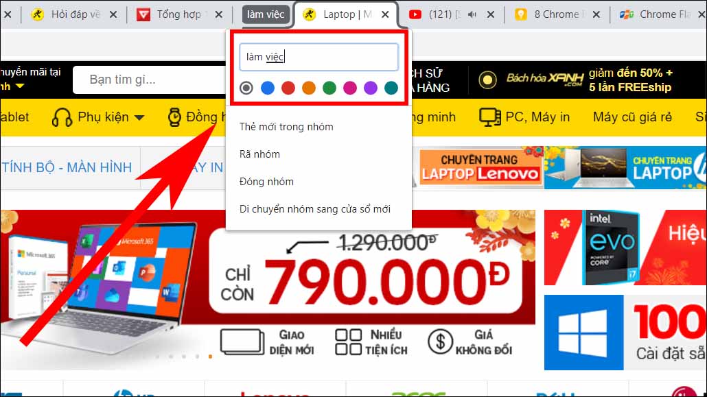 Nhập t&ecirc;n nh&oacute;m > Chọn m&agrave;u để ghi nhớ.